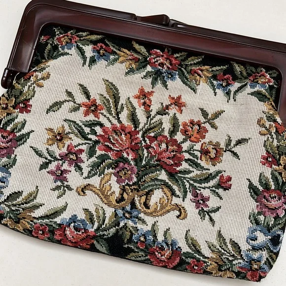 Vintage Tapestry Matching Set Purse Handbag Clutch Coin Purse Glasses Pouch 3pc - Picture 5 of 10